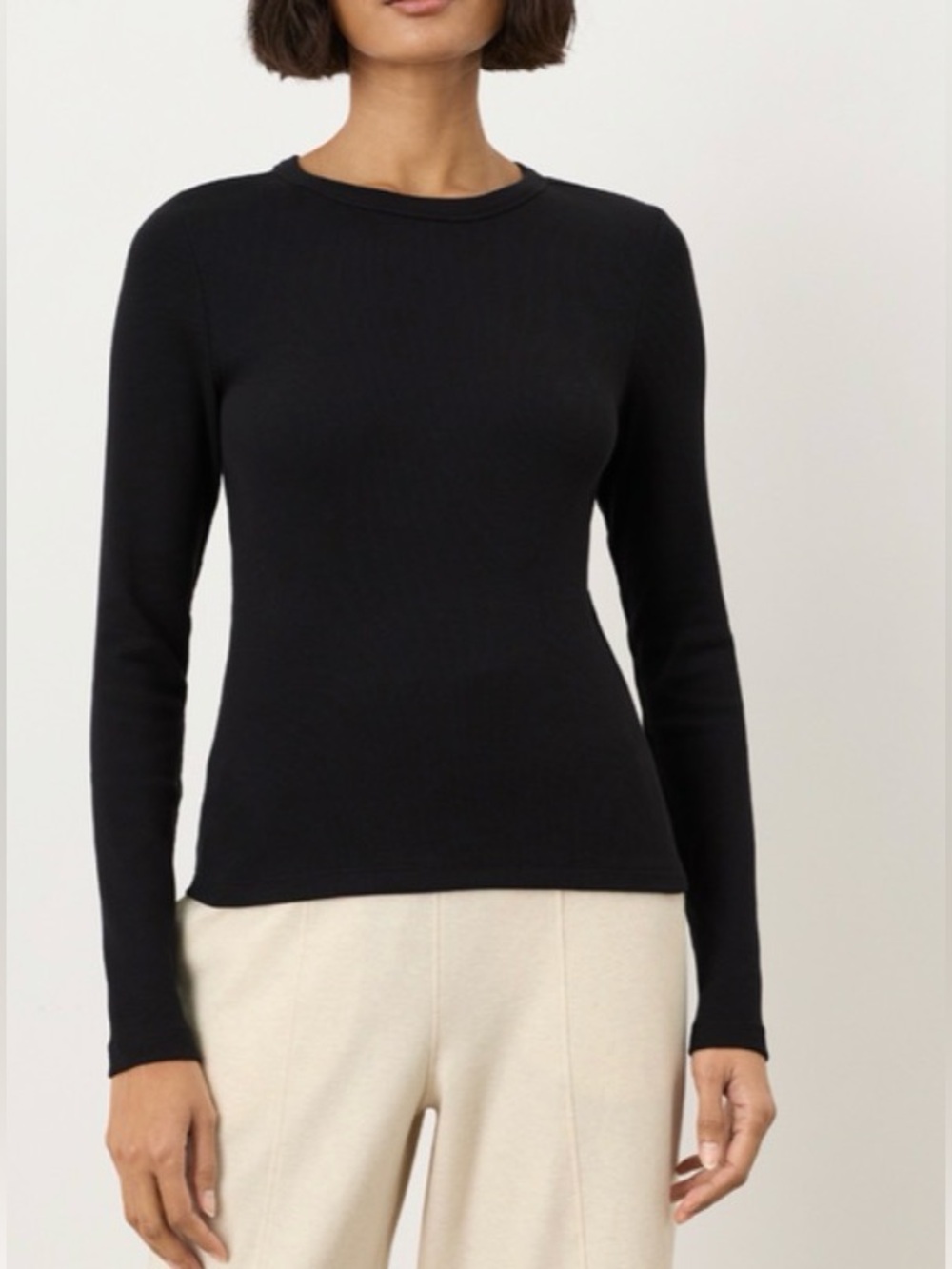 PACT Organic Perfect Rib Crewneck Long Sleeve Tee Black Sz M